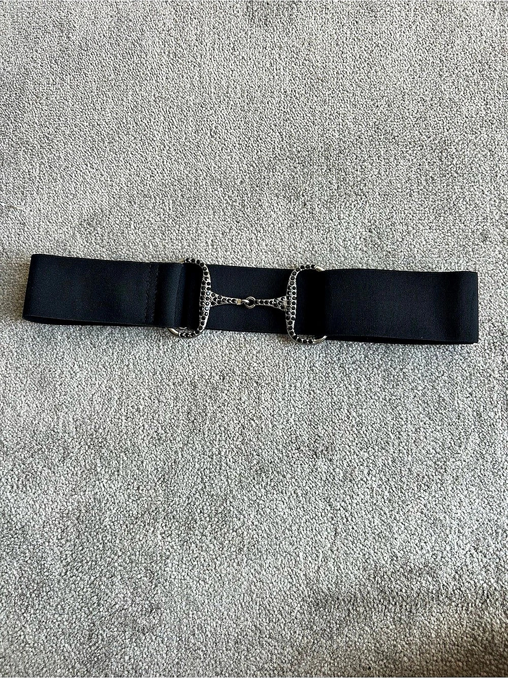 Equestrian Inspired Rhinestone Stretch Belt in Black and Silver